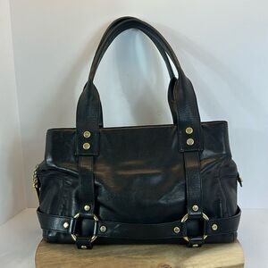 JUICY COUTURE Black Leather Studded Doctor Bag Satchel Biker Purse VTG Y2K